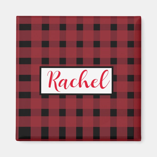 Rustic Red Black Gingham Personlig Magnet (Framsidan)