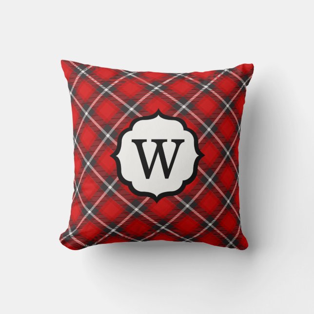 Rustic Red Black Modern Monogram Play Kudde (Framsida)
