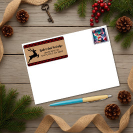 Rustic Red & Black Play Reindeer Jul Anpassningsba Adressetikett