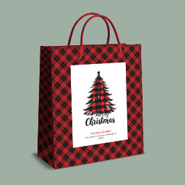 Rustic red black tartan Christmas gift bag custom