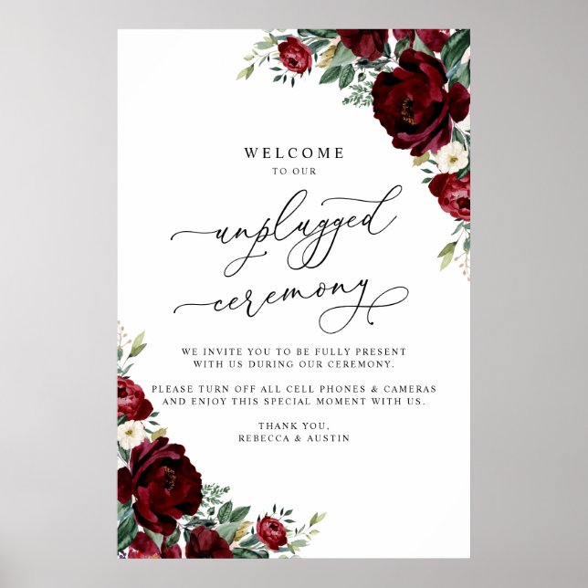 Rustic Red Blommigt Bröllop har inte bytt Ceremony Poster (Framsidan)
