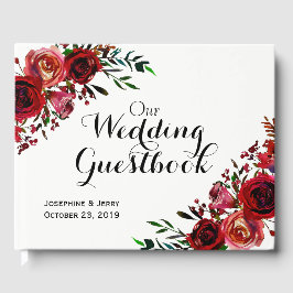 Rustic Red Blommigt Flowers Elegant Winter Wedding Gästböcker