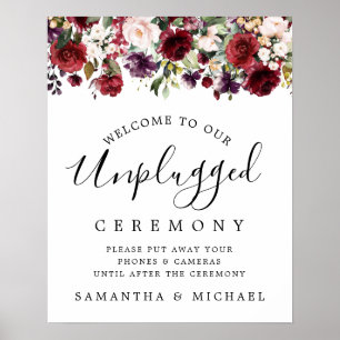 Rustic Red Blommigt Unplugged Bröllop Ceremony Sig Poster