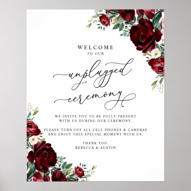 Rustic Red Blommigt Unplugged Ceremony Bröllop Sig Poster (Framsidan)