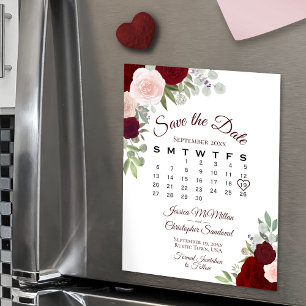 Rustic Red-Blommigten Spara datumkalendermagnet