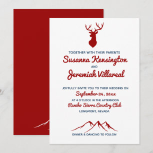 Rustic Red Blue Buck Hjort, berget Land Bröllop Inbjudningar