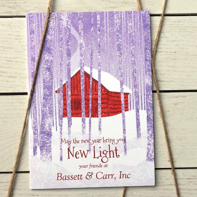 Rustic Red Blue Logotyp Company Helgdag Card Kort (Red Logo Company Christmas Holiday Greeting Card, Rustic Red Log Cabin, Blue Wintery Forest)