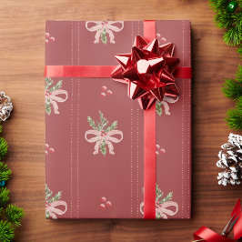 Rustic Red Botanical Bows Christmas Presentpapper