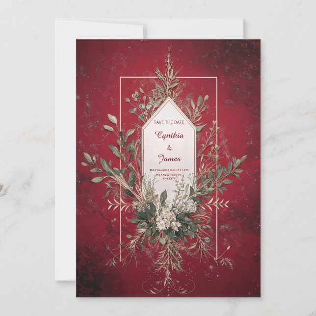 Rustic Red Botanical Wedding bjudande Inbjudningar (Framsida)