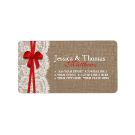 Rustic Red Bow Bröllop Collection Adressetikett