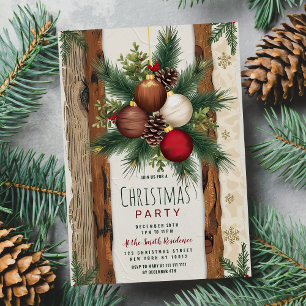 Rustic Red Brown Ornaments jul Party Inbjudningar
