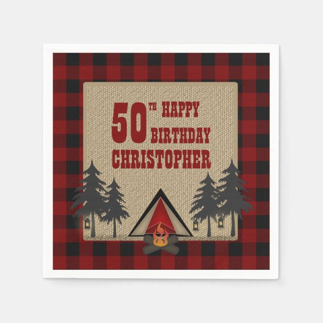 Rustic Red Buffalo Check Campfire Camping Birthday Pappersservett (Framsidan)