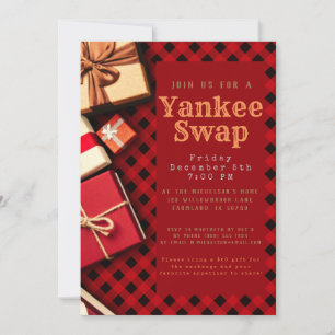 Rustic Red Buffalo Check Gift Exchange Festive Inbjudningar