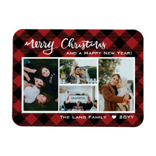 Rustic Red Buffalo Check God jul Collage Magnet
