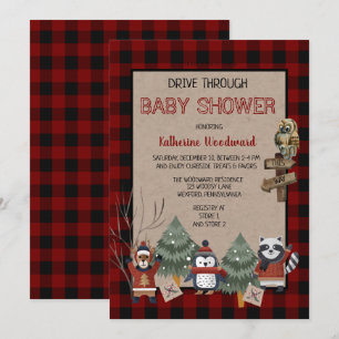 Rustic Red Buffalo kontrollerar enhet Thru Baby Sh Inbjudningar