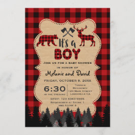 Rustic Red Buffalo Lumberjack Boy Shower Inbjudningar
