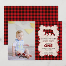 Rustic Red Buffalo Lumberjack Photo 1ST Birthday