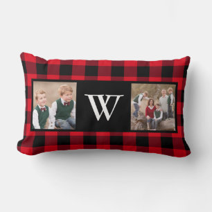 Rustic Red Buffalo Photo Collage Monogram Lumbarkudde