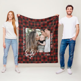 Rustic Red Buffalo Plaid First Christmas Family Fleecefilt