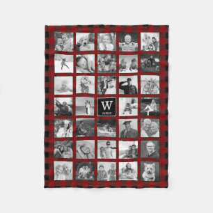 Rustic Red Buffalo Play Monogram Photo Collage Fleecefilt
