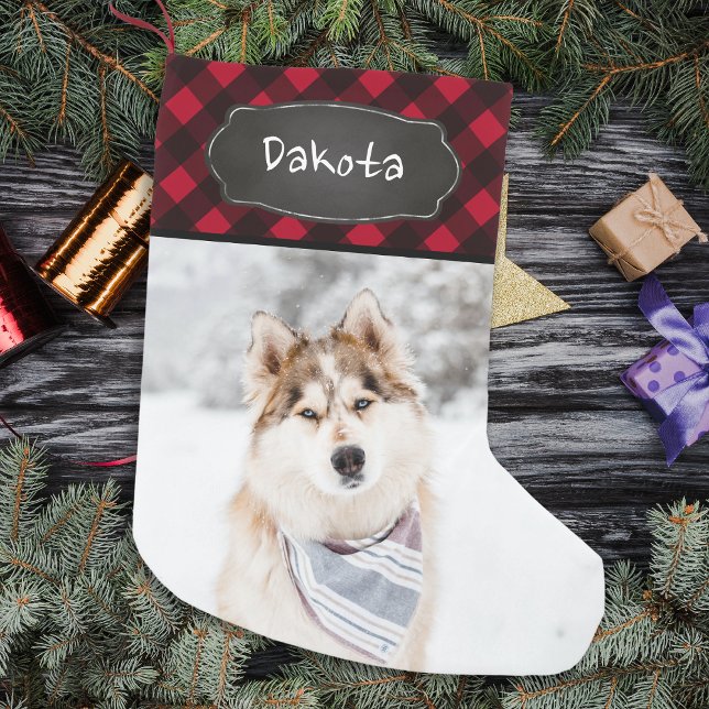 Rustic Red Buffalo Play Personlig Pet Photo Liten Julstrumpa (Skapare uppladdad)
