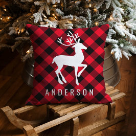 Rustic Red Buffalo Play Reindeer Monogram Kudde