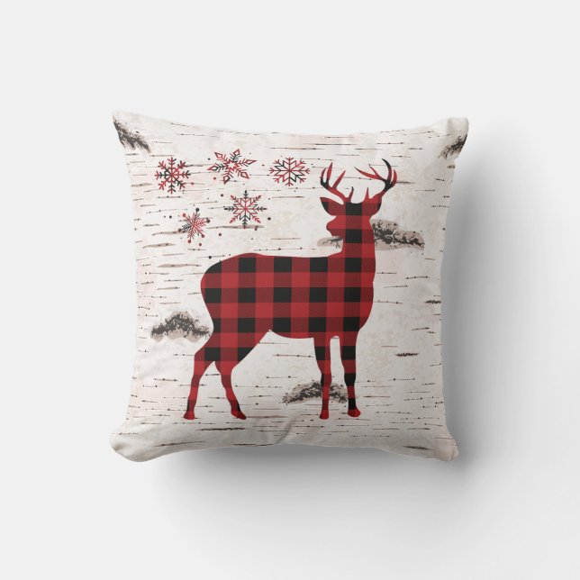 Rustic Red Buffalo Play Snöflingor-Reindeer Kudde (Framsida)