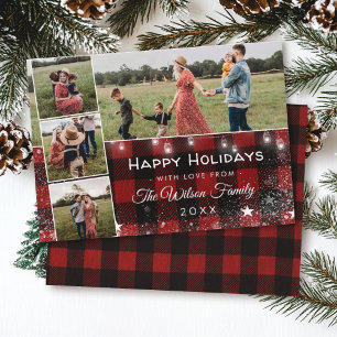 Rustic Red Buffalo Play String Ljus Mason Burk Julkort