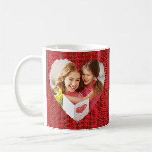Rustic Red Burlap Heart Mamma Photo Mors dag Kaffemugg