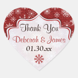 Rustic Red Burlap Snöflingor Wedding Favor Sticker Hjärtformat Klistermärke
