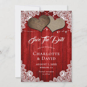 Rustic Red Burlap Snöre Bröllop spara datum Card Datumet