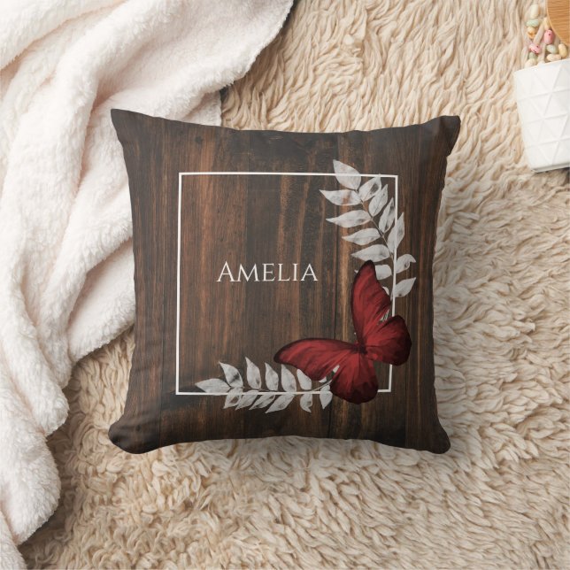 Rustic Red Butterfly Dekorativ kudde (Filt)