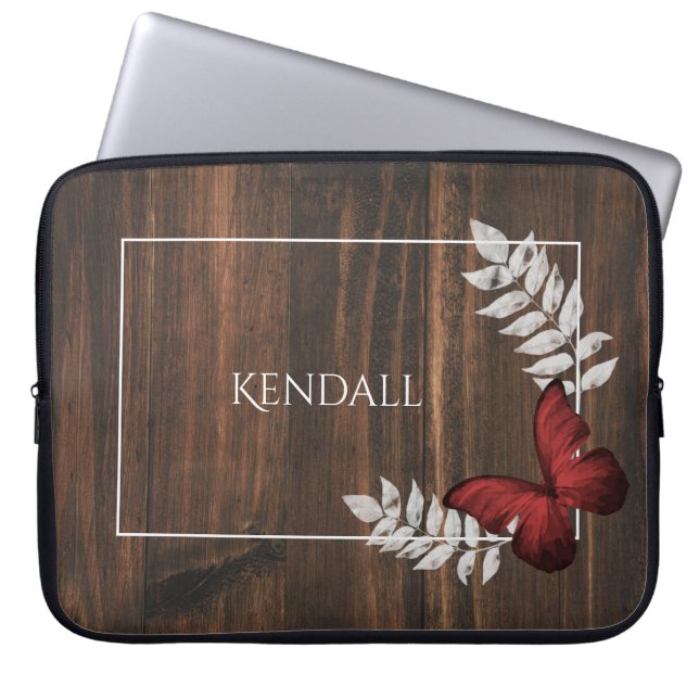 Rustic Red Butterfly Personlig Laptop sleeve (Framsidan)