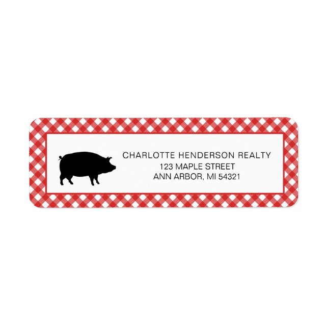 Rustic Red Checker Farm Gris Party Returadress Etikett (Framsidan)