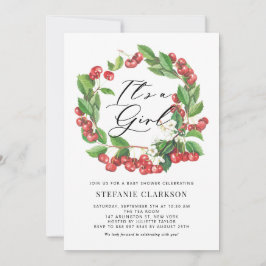 Rustic Red Cherries andedräkt Det är en flicka Bab Inbjudningar