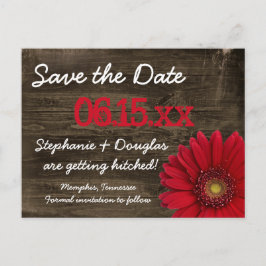 Rustic Red Daisy Wood Save Date Postcards Meddelande Vykort