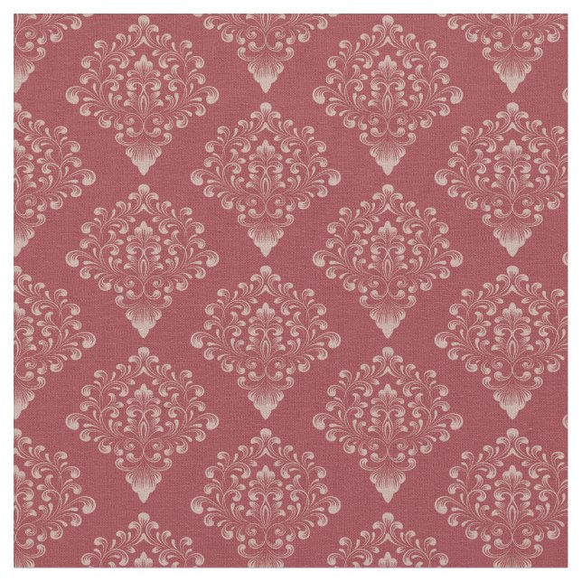 Rustic Red Damask Tyg (Närbild)