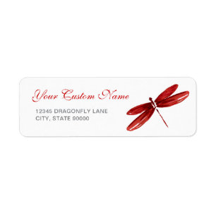 Rustic Red Dragonfly Watercolor Returadress Etikett