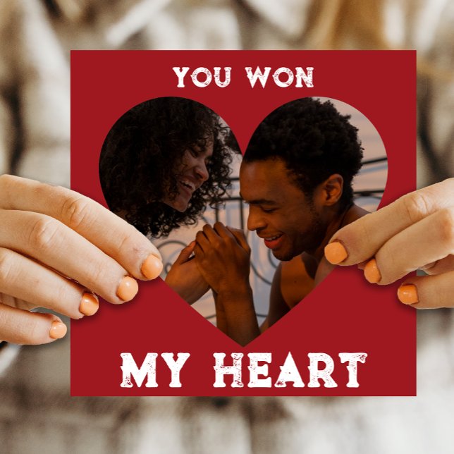 Rustic Red du Won My Heart Anpassningsbar Photo Ca Inbjudningar (Rustic Red You Won My Heart Custom Photo Card)