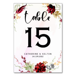 Rustic Red Elegant Blommigt Bröllop Bordsnummer