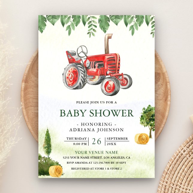 Rustic Red Farm Tractor Baby Shower Inbjudningar (Skapare uppladdad)
