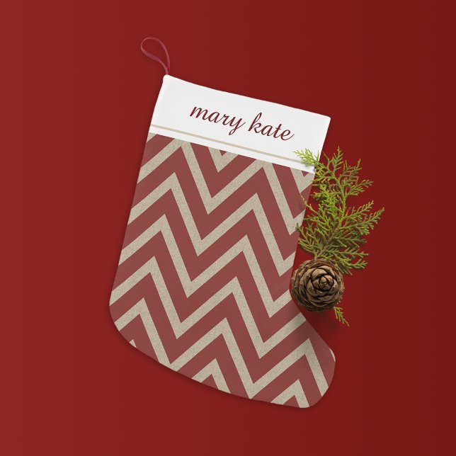 Rustic Red Faux Burlap Chevron Mönster Liten Julstrumpa (Skapare uppladdad)