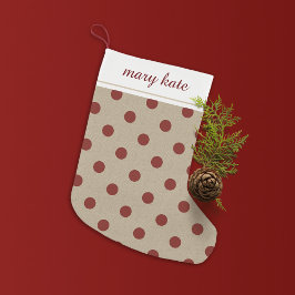 Rustic Red Faux Burlap Polka Dot Liten Julstrumpa
