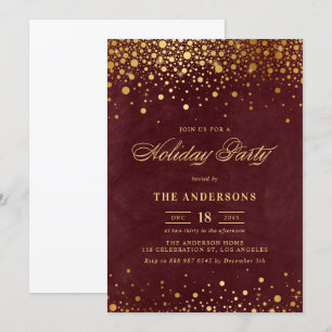 Rustic Red Faux Gold Foil Confetti Julfest Inbjudningar