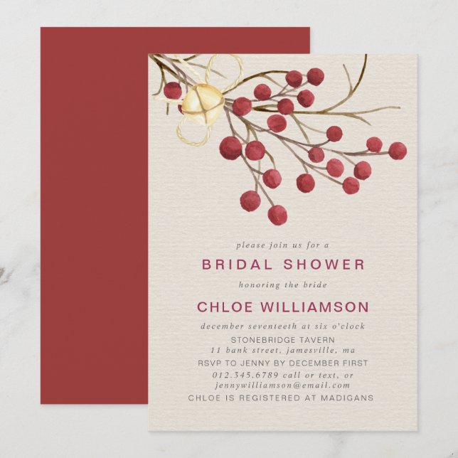 Rustic Red Fire Berries Möhippa Inbjudningar (Fram/baksida)