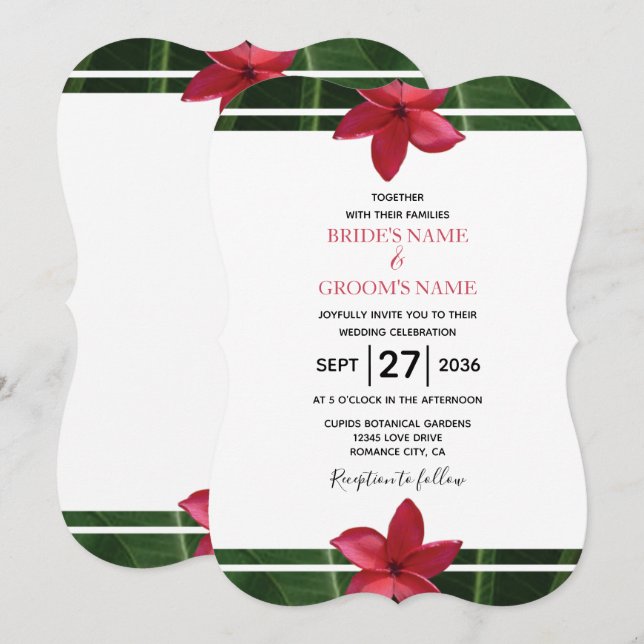 Rustic Red Frangipani Plumeria bröllopsinbjudninga Inbjudningar (Fram/baksida)