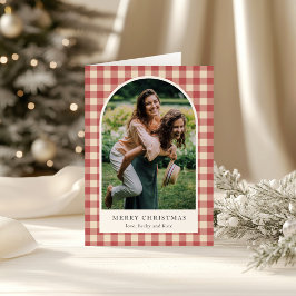 Rustic Red Gingham Arch Photo Modern jul Helgkort