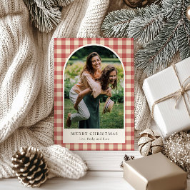Rustic Red Gingham Arch Photo Modern jul Julkort