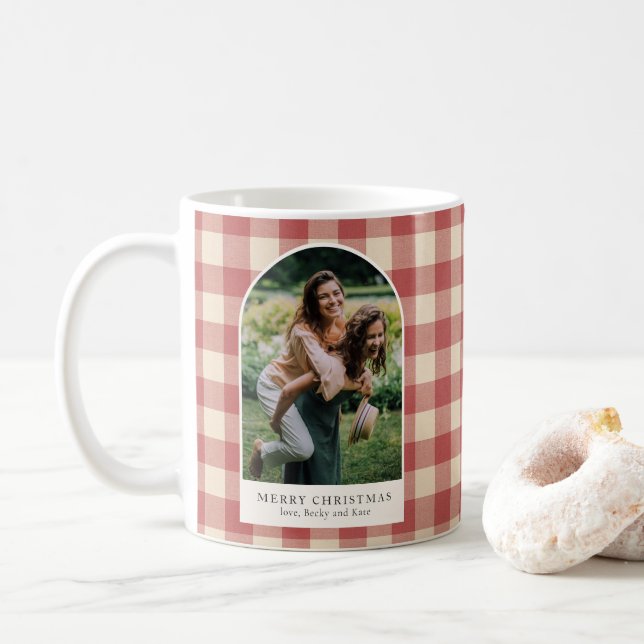 Rustic Red Gingham Arch Photo Modern jul Kaffemugg (Med munk)