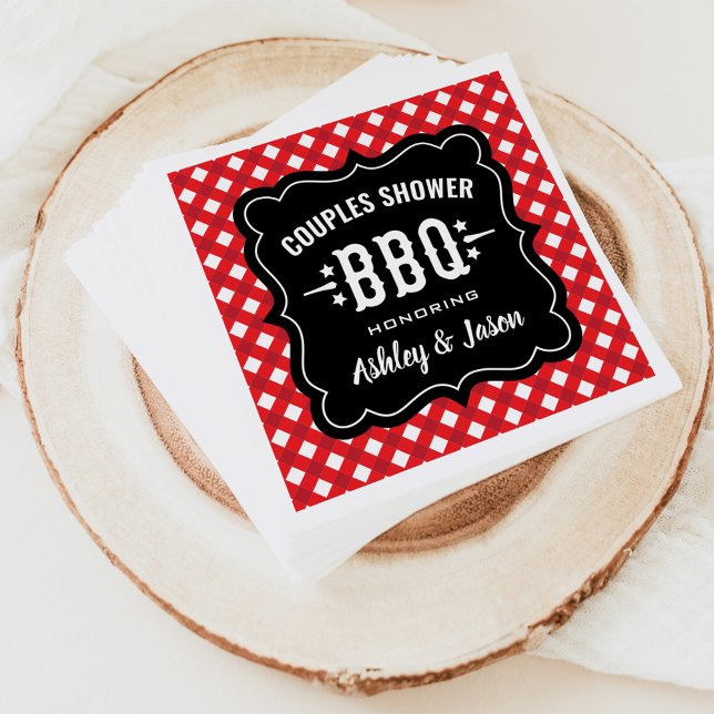 Rustic Red Gingham BBQ Bröllop Par Shower Pappersservett (Skapare uppladdad)